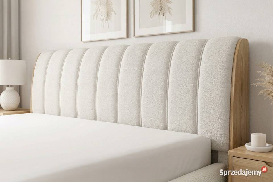 Sypialniane łóżko ARIA 140x200 beżowe z drewnem Łódź