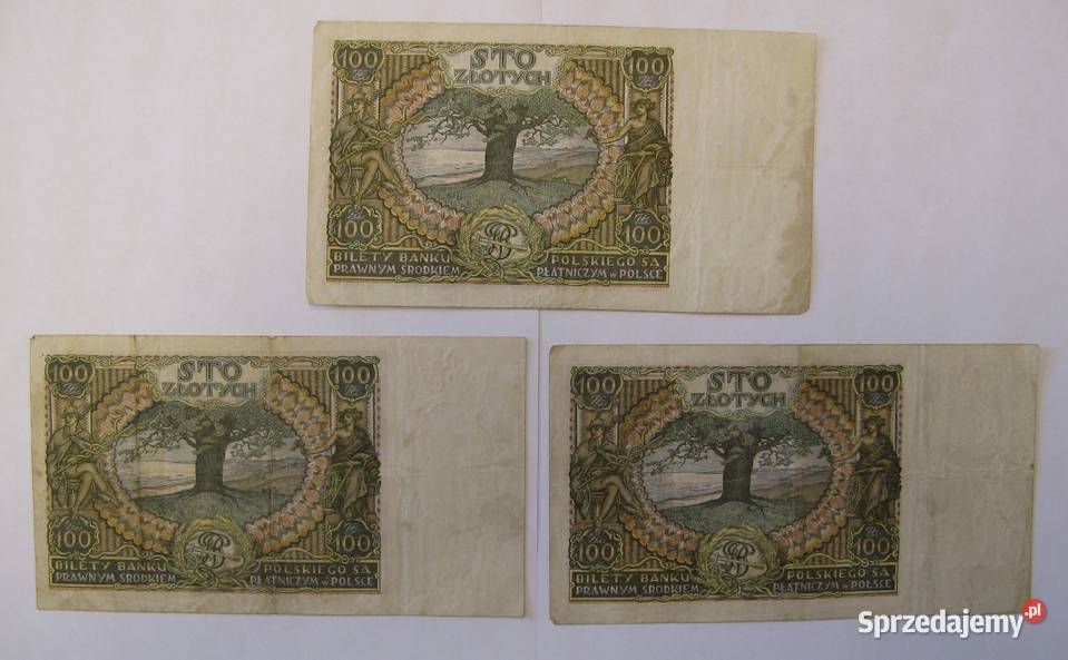100 złotych 1934 zestaw 3 Dąbrowa Górnicza