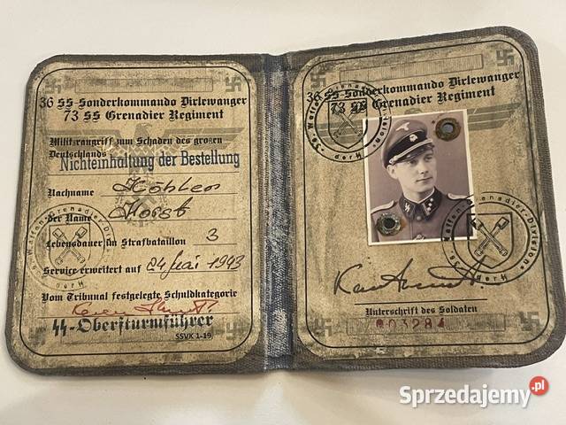 Legitymacja wojskowa SSSonderkommando małopolskie Kraków