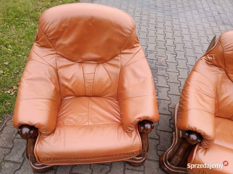Komplet Wypoczynkowy KLER 3 1 1 i Ława Dąb skóra Kozy