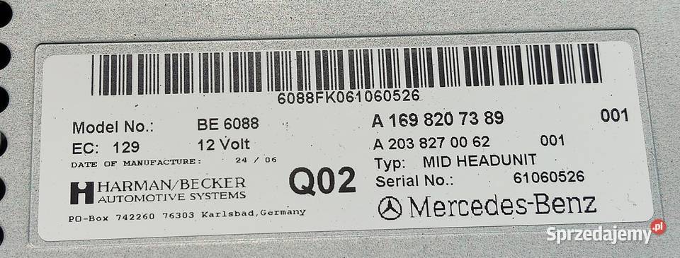 RADIO FABRYCZNE MERCEDES AKLASA W169 A1698207389 Nawigacje GPS Opole