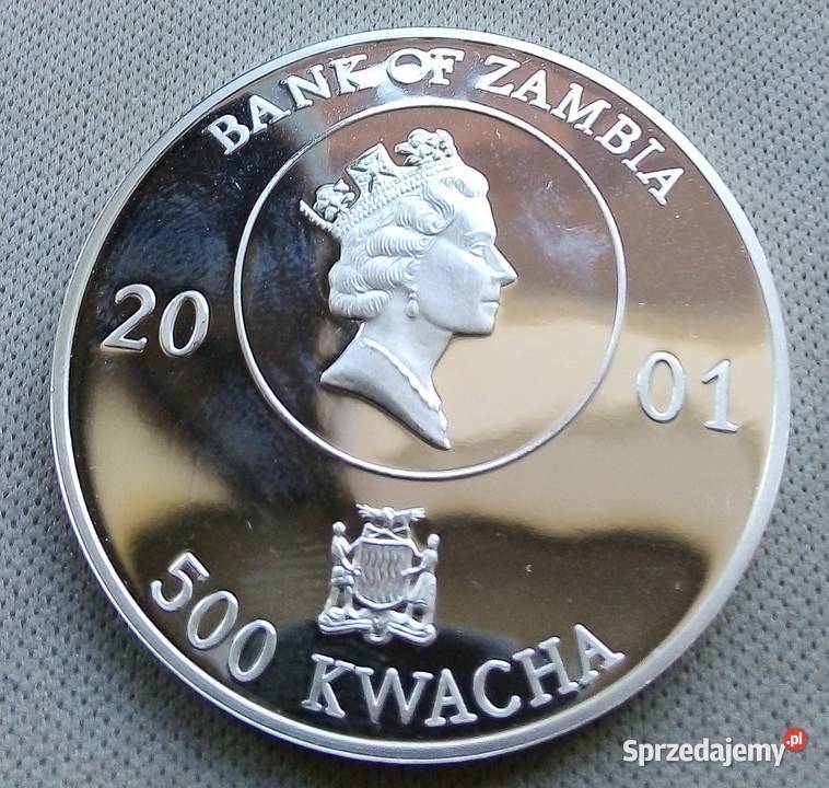 ZAMBIA500 KWACHA2001 r SREBRO 0999 ŚLICZNA mazowieckie Legionowo