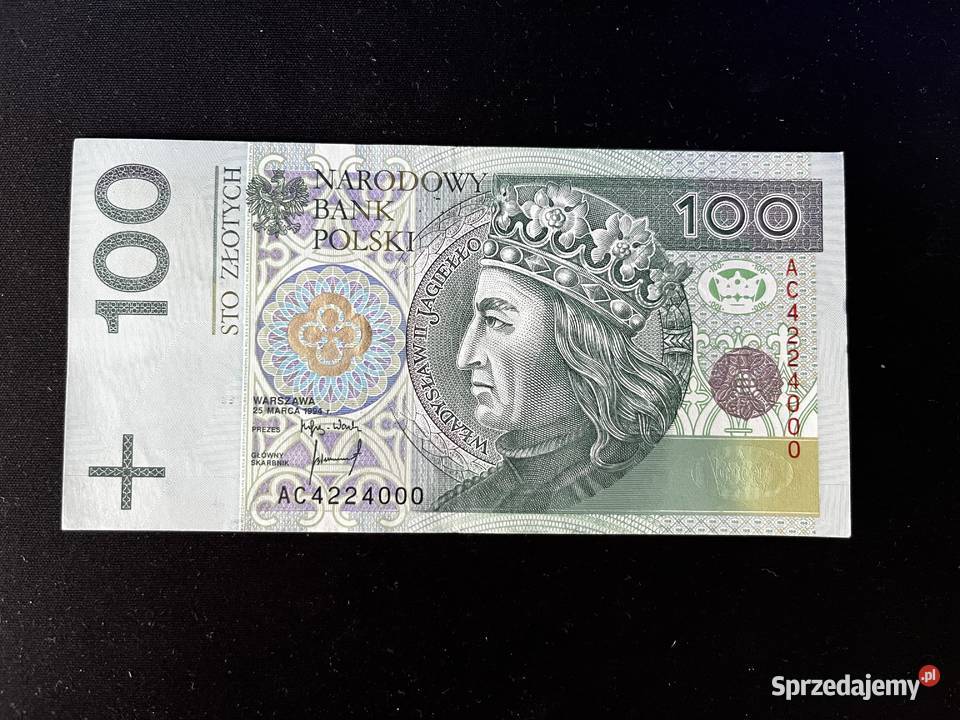 Banknot 100 seria AC4224000 Numizmatyka śląskie Zawiercie