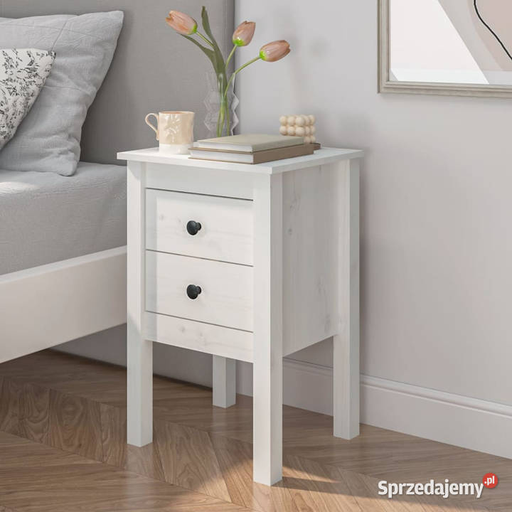 Szafka nocna biały 40x35x615 lite drewno sosnowe