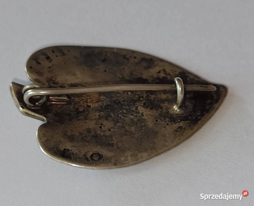 Stara broszka Srebrny Liść Warmet Agat Kłodzko Brwinów
