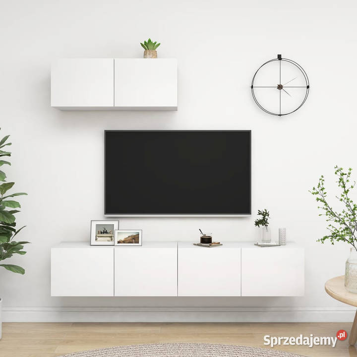Szafki telewizyjne 3 białe materiał Warszawa