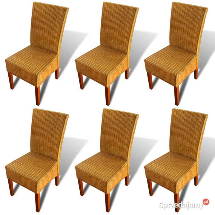 Krzesła stołowe 6 brązowe naturalny rattan