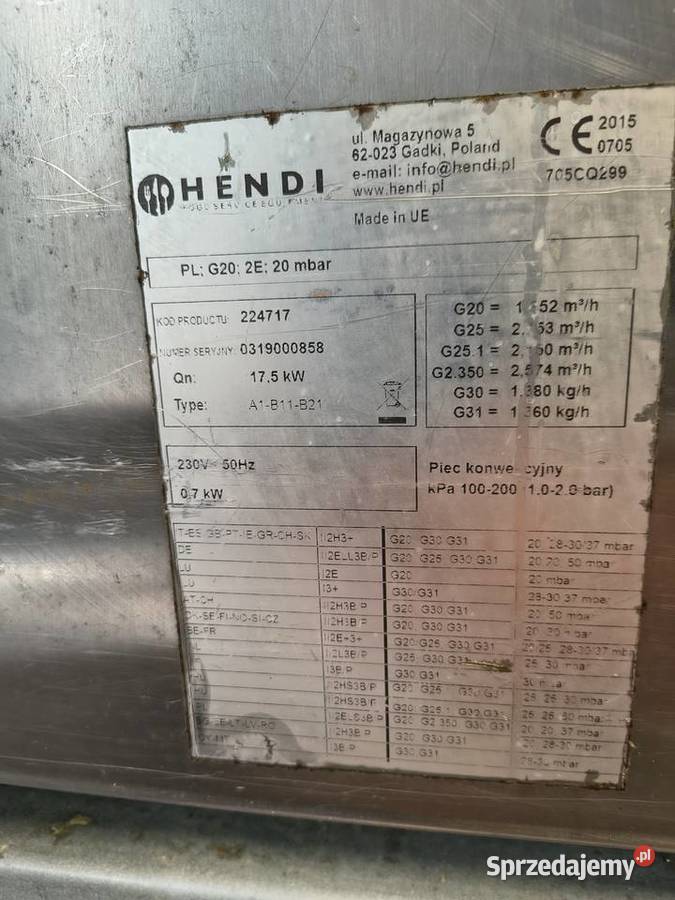 Piec konwekcyjno parowy Gazowy Hendi 224717 Żerków