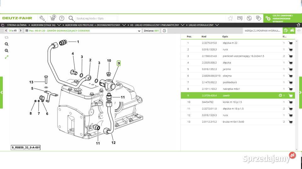 zawór hydrauliczny ograniczający DeutzFahr Koszanowo