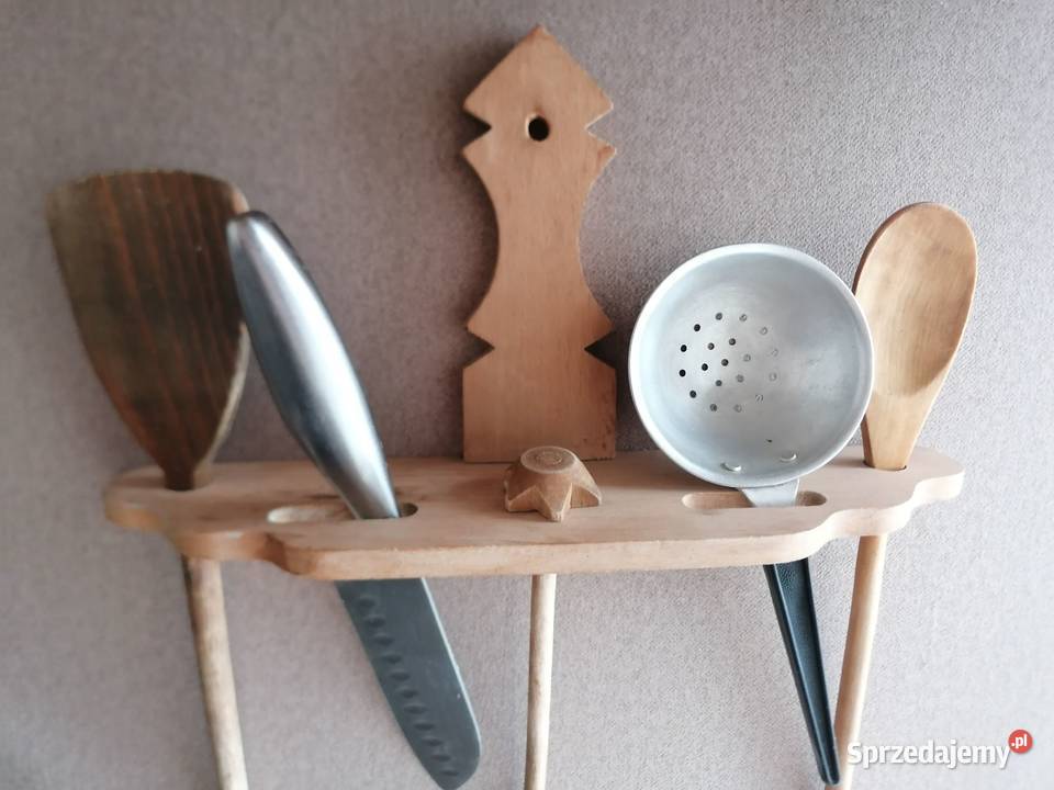 Wieszak kuchenny drewniany naścienny na przybory Łódź