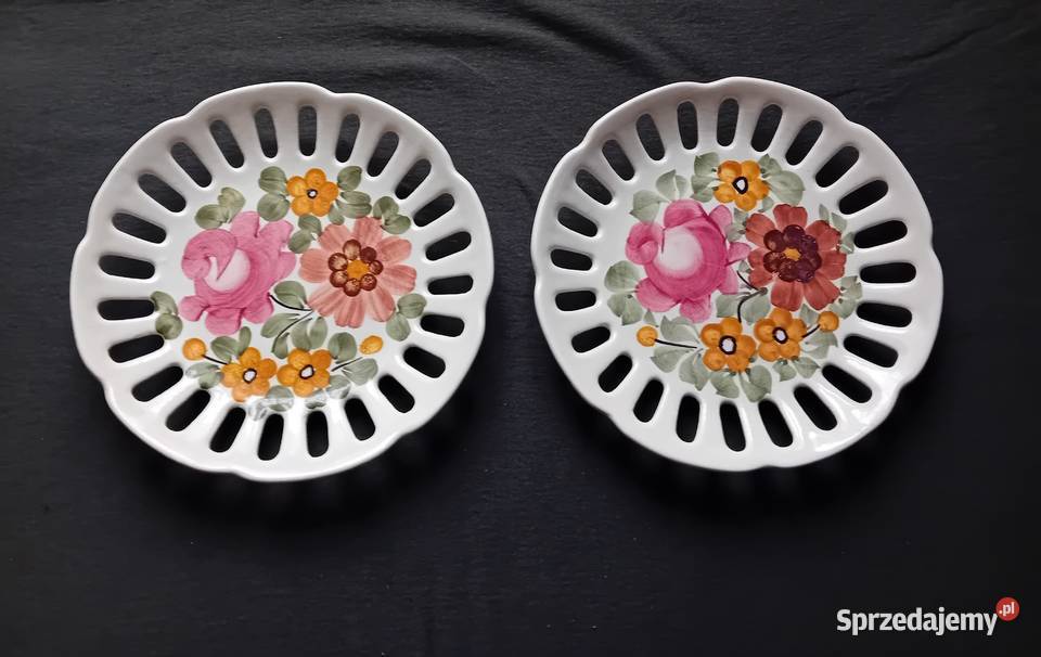 Dwa ręcznie malowane ażurowe talerzyki ZF Koło wielkopolskie Koźminek