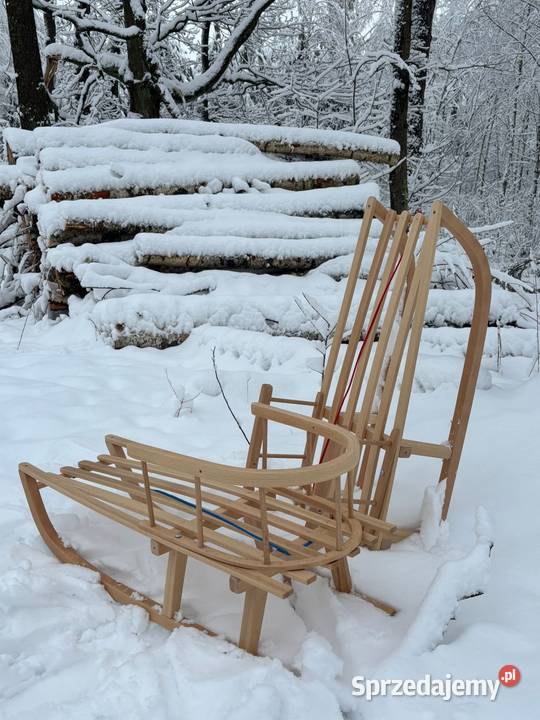Sanki drewniane z oparciem i sznurkiem NOWE podkarpackie