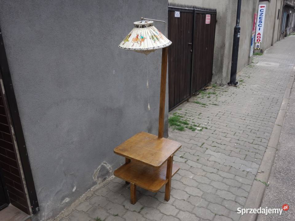 Lampa stojąca ze stolikiem antyk PRL Art Deco Antyki, Sztuka, Kolekcje śląskie Tarnowskie Góry