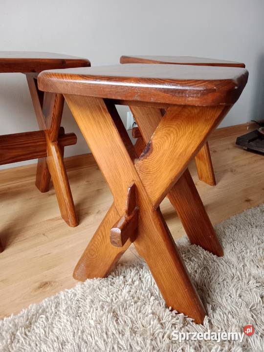 Stołki Taborety drewniane zestaw 3 sztuki Tarnobrzeg