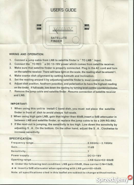 Miernik sygnału satelitarnego SF95 Wrocław