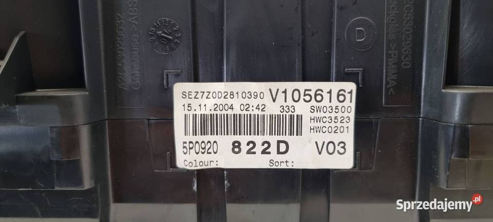 LICZNIK ZEGAR SEAT TOLEDO III 5P0920822D Lipno
