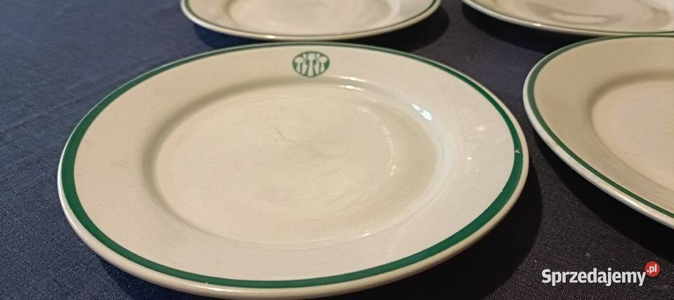 4 Talerze Lubiana Społem PRL logo sztućce