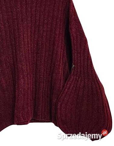 Wiralowy sweter w kolorze wina rękawy dzwonek Moda i Styl