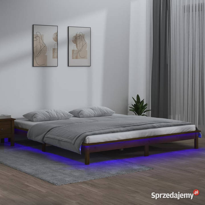 Rama łóżka z LED miodowy brąz lite drewno 212cm Warszawa