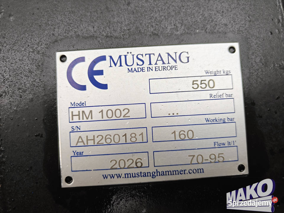 Nowy nieużywany Młot hydrauliczny Mustang HM1002 świętokrzyskie Ostrowiec Świętokrzyski