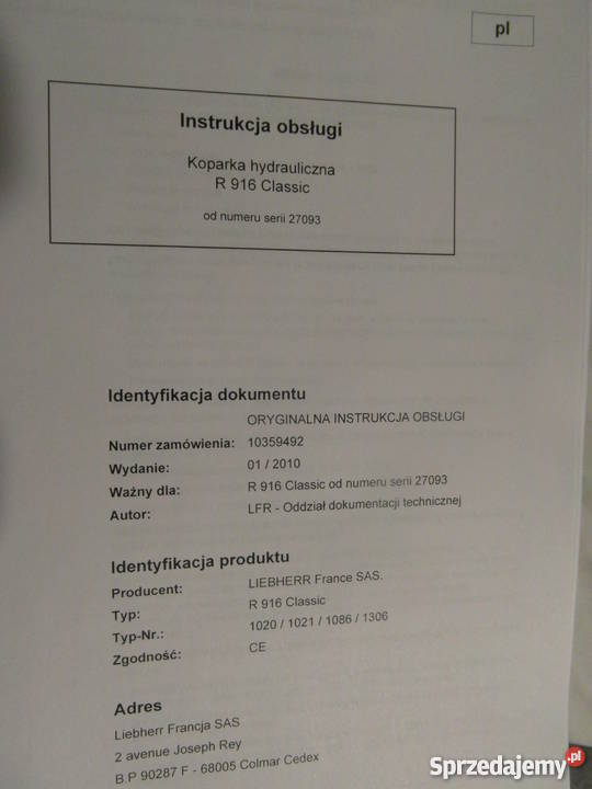 dtr instrukcja obsługi koparka liebherr r916 i Szczecin