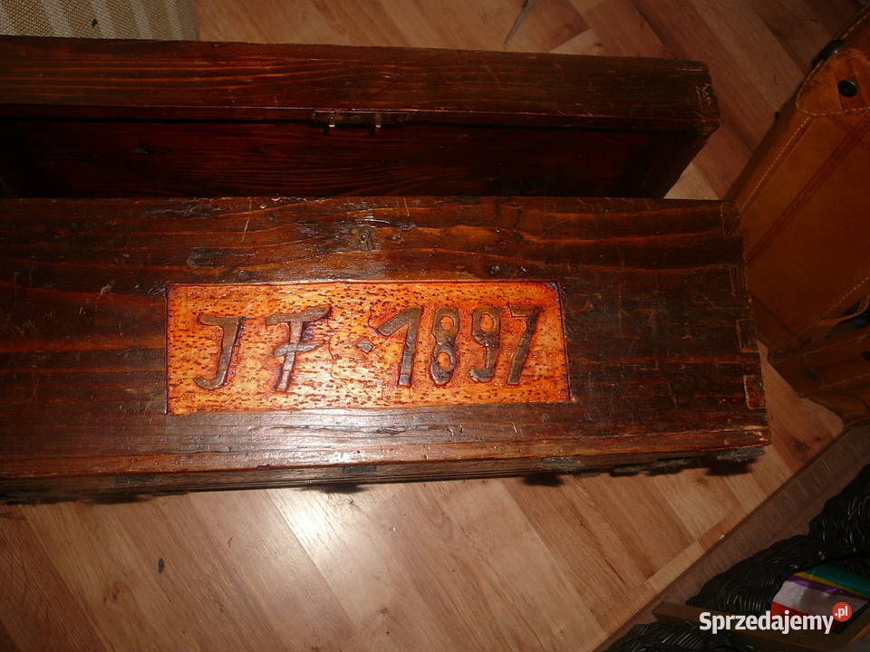 Stara drewniana skrzynia kufer 1897 Wyposażenie wnętrz dolnośląskie Wrocław sprzedam