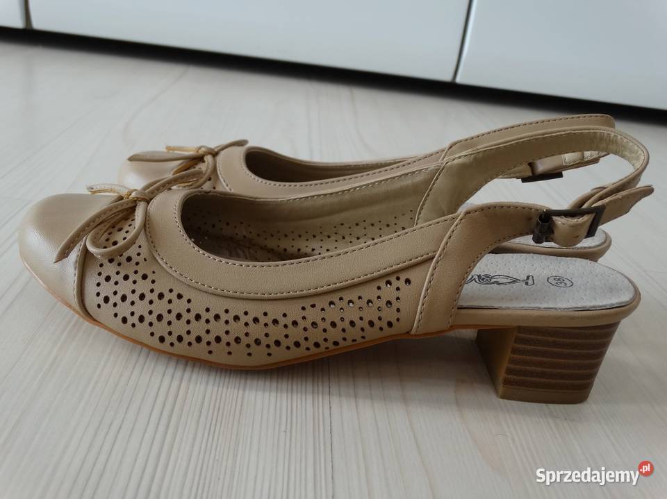 Buty Sandały Skórzane Skóra Naturalna Beżowe Sandały i klapki Łomża