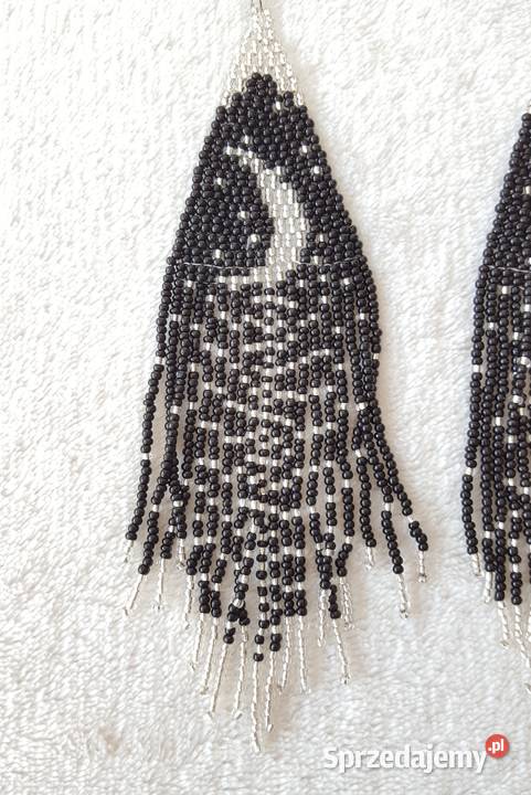 2 Długie kolczyki koralikowe czarne noc księżyc zachodniopomorskie Szczecin sprzedam