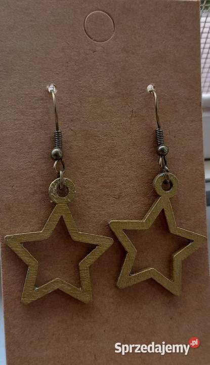 Kolczyki Gwiazdki drewniane handmade Sosnowiec