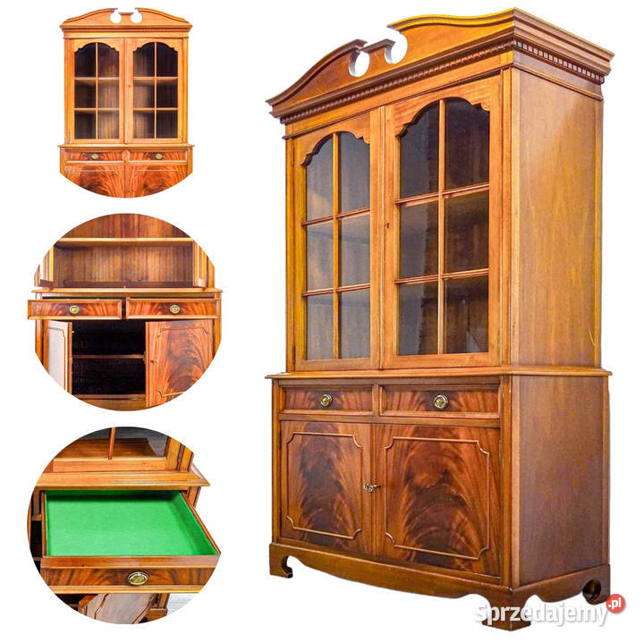 Witryna Angielska MAHONIOWA 180 2 półki szuflady wielkopolskie