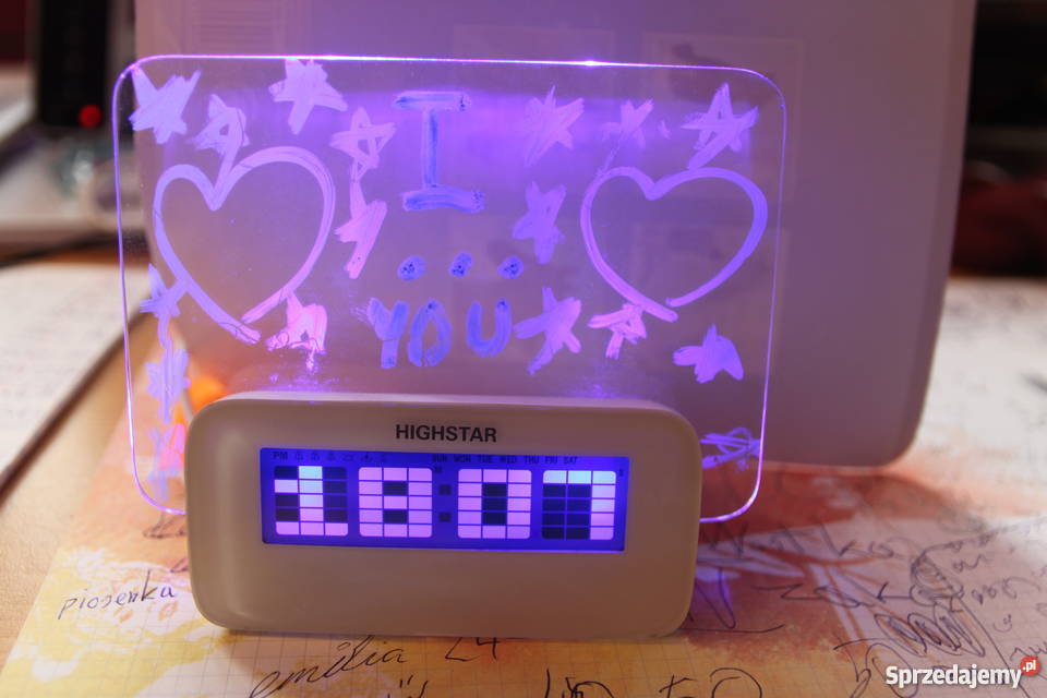 LED zegarek na szafkę podświetlany napis na tworzywo sztuczne Luboń