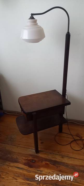 Drewniana lampa podłogowa ze stolikiem ruchome Skierniewice