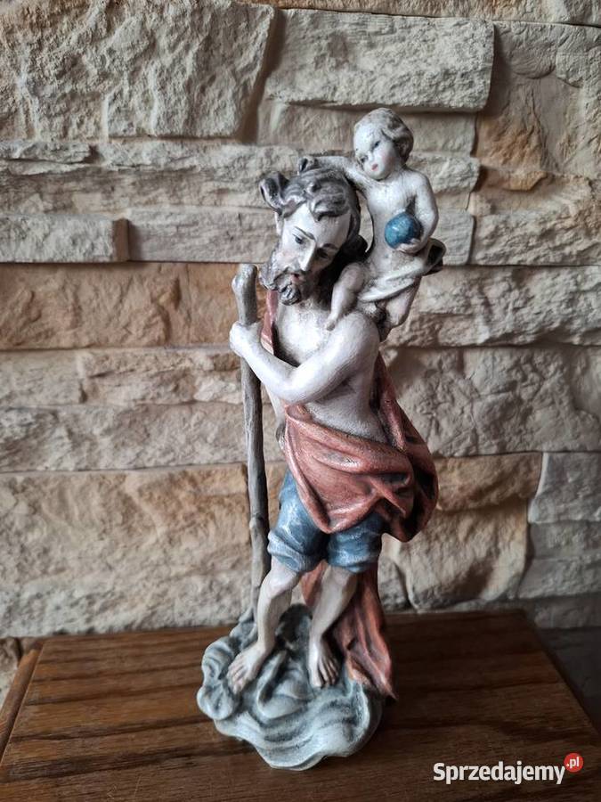 Rzeżba z drewna polichromia ŚwKrzysztof Patron Lubień
