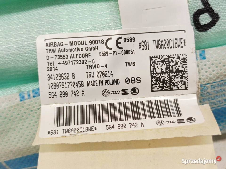 KURTYNA PRAWA GTI 5G4880742A VW Volkswagen Golf