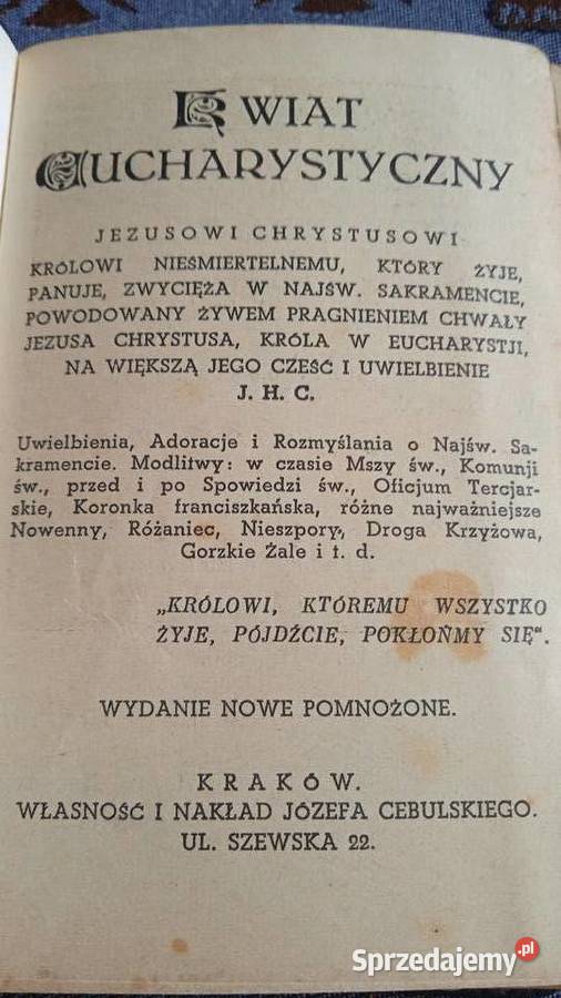 MODLITEWNIK KWIAT EUCHARYSTYCZNY z 1936r Piła