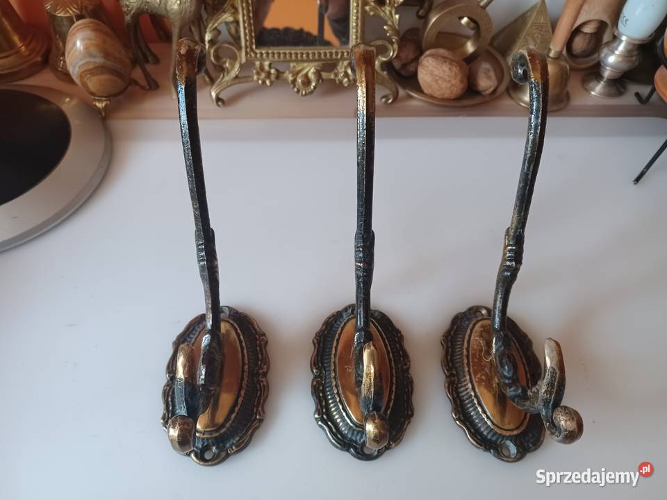 Trzy piękne duże mosiężne wieszaki wielkopolskie Poznań