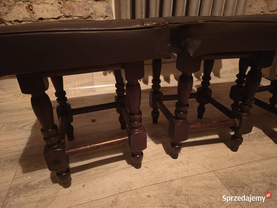 3 Taboret pufa krzesło z obiciem skórzanym PRL Będzin