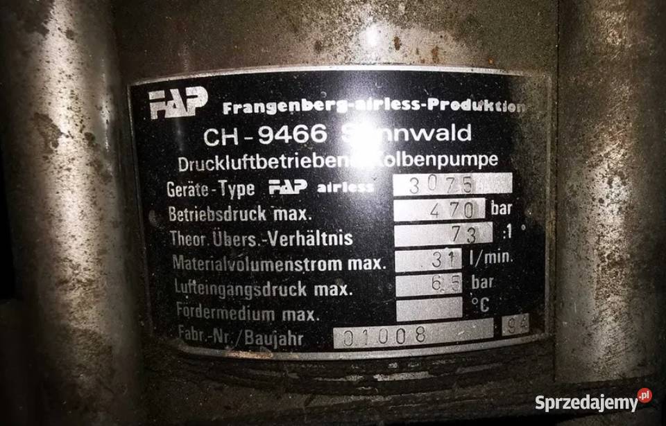 FAP 3075 Szwajcarska pompa pneumatyczna Biznes i Przemysł Kołbaskowo