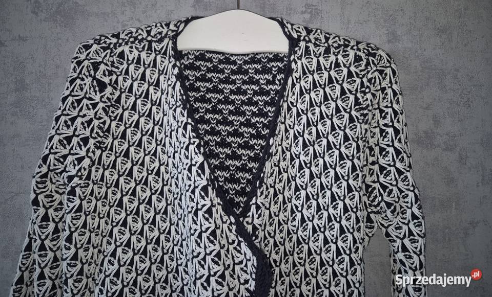 Sweter damski cardigan narzutka czerń i biel