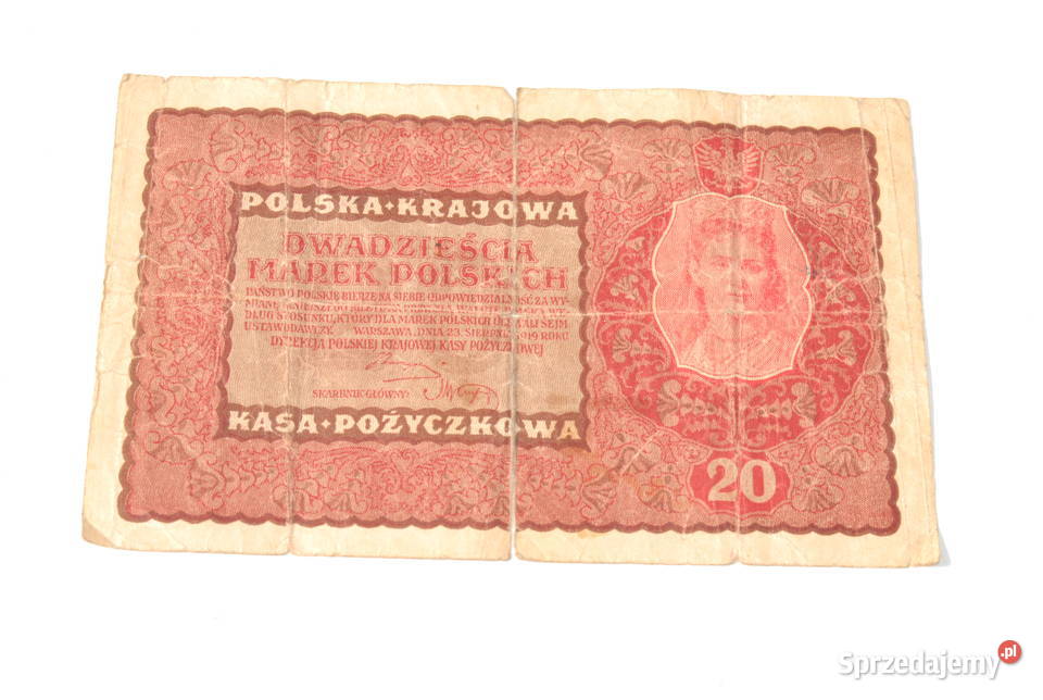 Stary banknot 20 marek Polskich 1919 antyk śląskie Cieszyn