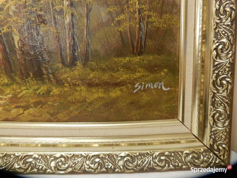 Duży Obraz Olejny GÓRY JEZIORO 116x60 Vintage w Malarstwo wielkopolskie Piła