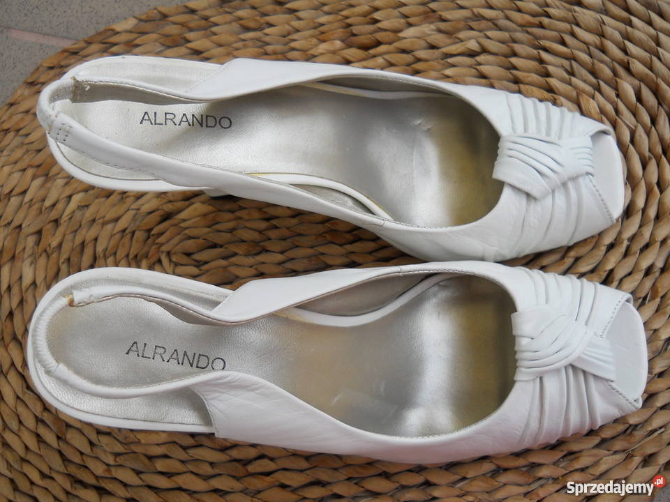 ALFANI 100 Skóra Piękne Sandały Koturn Białe Sandały i klapki Łęczna