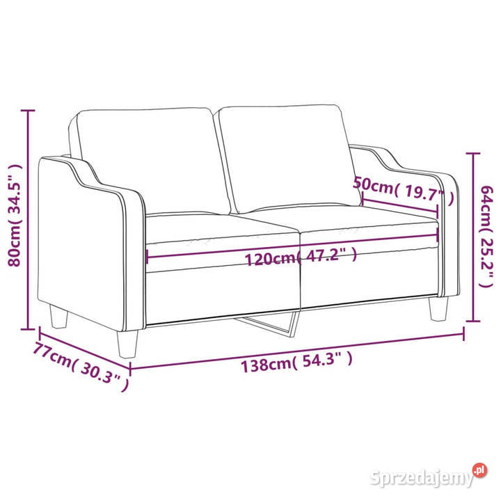 Sofa 2osobowa brązowa 120 tapicerowana tkaniną Warszawa