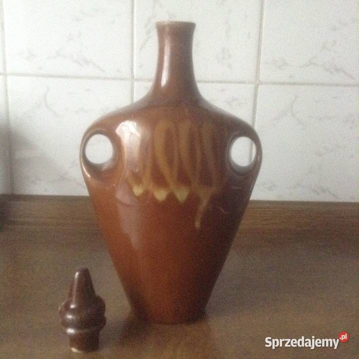 Karafka porcelitowa z uchwytami i korkiem PRL Opole