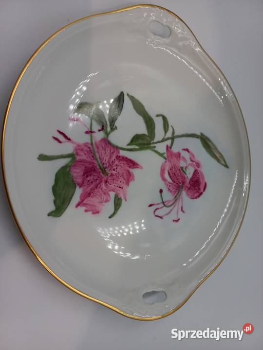 Porcelanowa patera ręcznie malowana i złocona Inowrocław