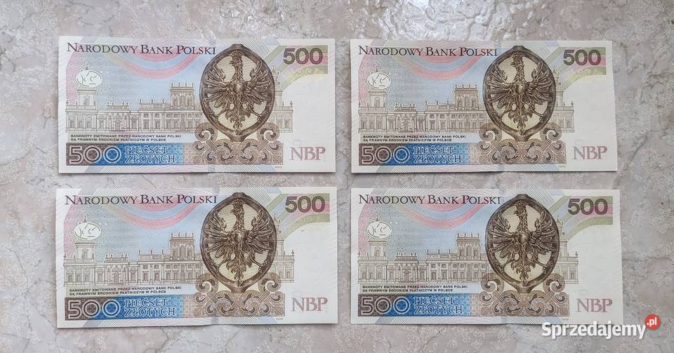 Banknoty 500 2017 r 4 kolejne numery serii UNC Pruszków