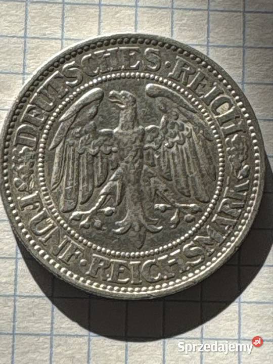 5 Reichsmark 1927 z okresu Republiki Weimarskiej Antyki, Sztuka, Kolekcje Stargard sprzedam