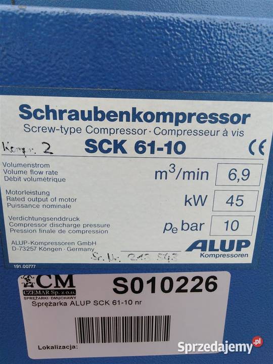 Sprężarka ALUP SCK 6110 45KW S010226 opolskie Wilków