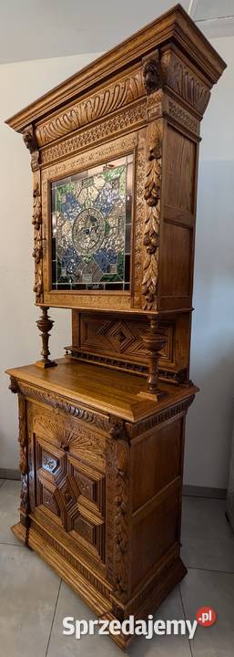 Piękny dębowy kredens neorenesansowysklep Meble śląskie Dąbrowa Górnicza