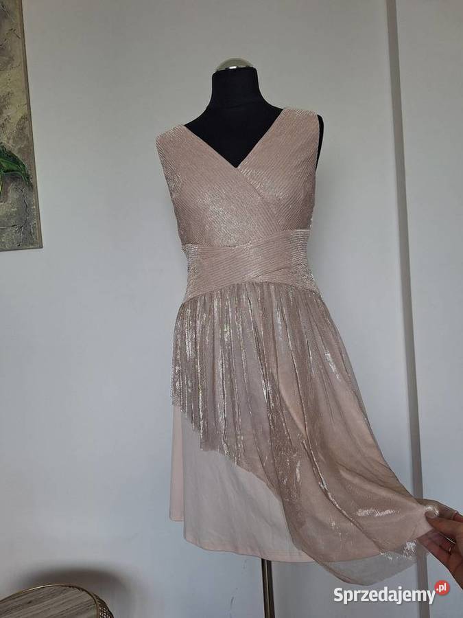 Piekna błyszcząca nude beżowa sukienka Orsay 38 Kraków